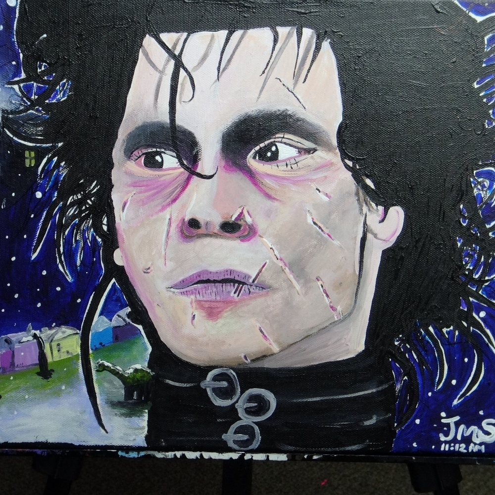 12"×16" Edward Scissorhands hand painted single piece canvas Original gothic emo